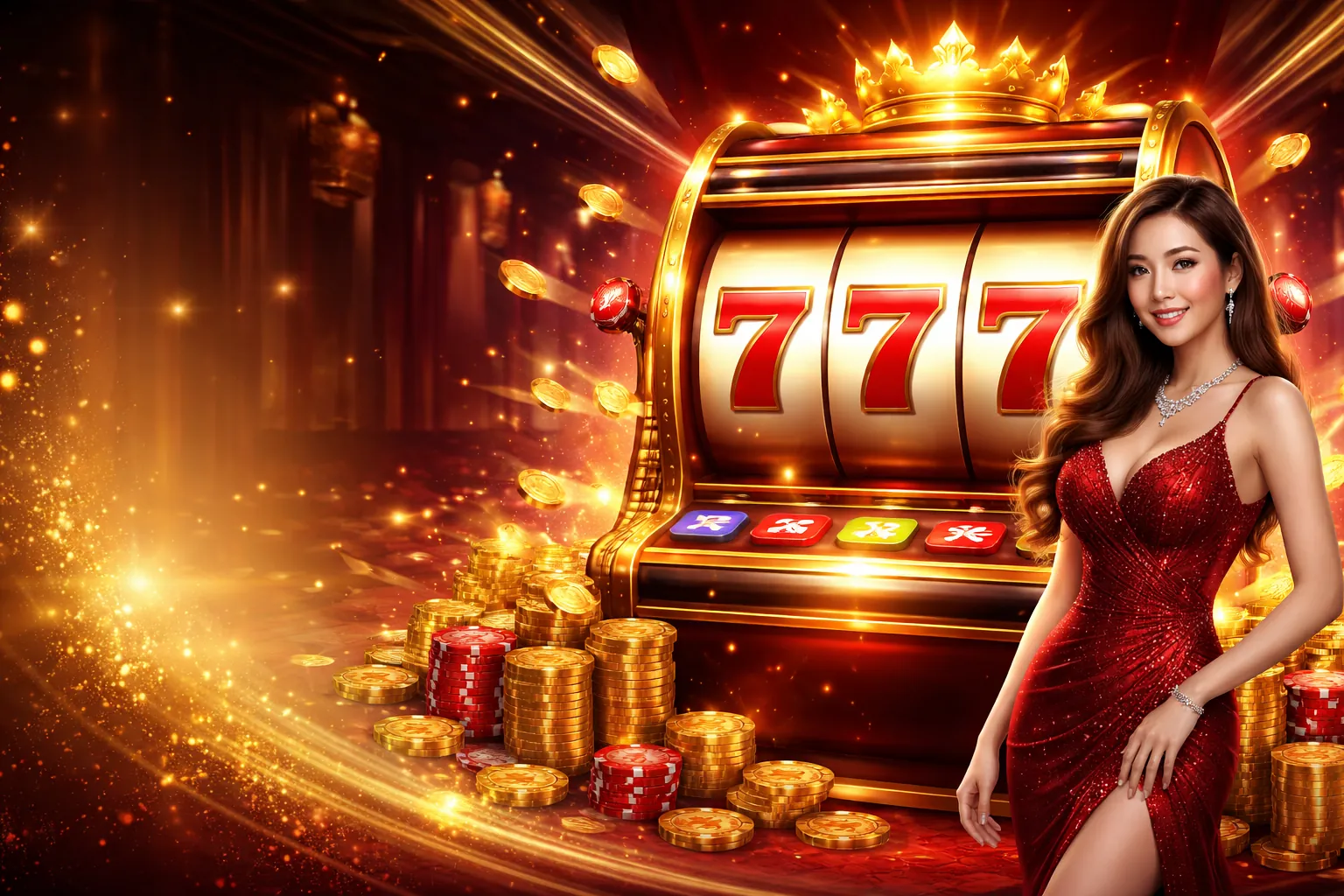Máy đánh bạc nổ hũ với các biểu tượng chiến thắng rực rỡ và hiệu ứng jackpot bùng nổ tại SHBET80